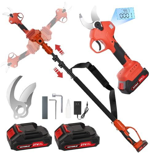Veitorld Astschere Teleskop, 40MM Akku Gartenschere mit Abnehmbaren Teleskopstange (130-245 cm), Bürstenloser Motor Bypass Baumschere mit 2 Akku 2000mAh für Äste, Obstbaum