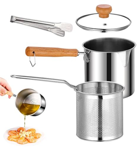 Cesta De Freidora - Olla De Acero Con Cesta | Colador De Freidora | Jarra De Filtro De Aceite 2 En 1 | Olla De Aceite Para Freidora Con Cesta De Freidora | Filtro De Grasa Y Contenedor | La Olla De