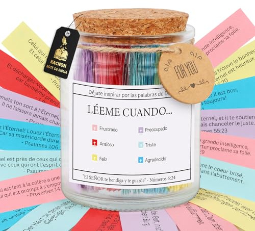 KACNON Bote de Biblia, Español Frasco de Vidrio con 90 Versículos Bíblicos | Frasco de Esperanza, Regalo Cristiano, Regalo Bíblico de Pascua, para Hombres y Mujeres
