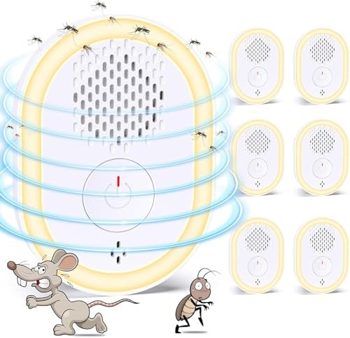 Repelente Ultrasónico de Plagas 6 Pack, Repelente Ultrasónico Electrónico Repelente Mosquitos Insectos Control para Interiores Anti Cucarachas, Moscas,Mosquitos,Arañas,Hormigas