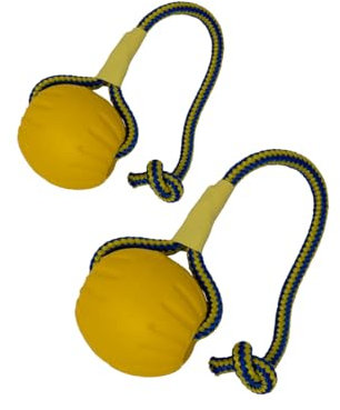Heavelove 2 Pack Ball with Rope Dog Toy,Fling Dura Foam Toy,Dog Water Float Ball Rraining Boall on Rope (1 * 7cm/2.8+1 * 9cm/3.5)