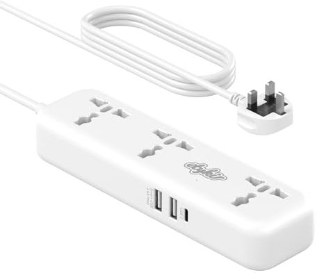 India to UK Plug Adapter 3 AC Outlets for India Electronic Device, 3 USB (5V/3.4A) Travel from India, Sri Lanka, Bangladesh, Pakistan, Namibia, Nepal, 13A/3250W
