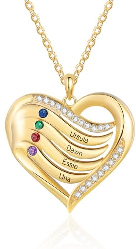 lorajewel 925 Sterling Silber Kette mit Namen Personalisierte Halskette für Damen Kette mit Anhänger Geburtssteinen Gravur Geschenke zum Muttertag Weihnachten Valentinstag (Gold-4 Name)
