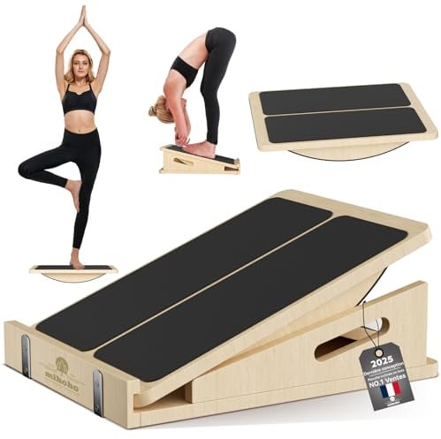 Planche inclinée en bois 2 en 1 pour étirer les mollets, planche réglable pour étirer les chevilles, planches inclinées de physiothérapie pour genoux, chevilles (Hêtre)
