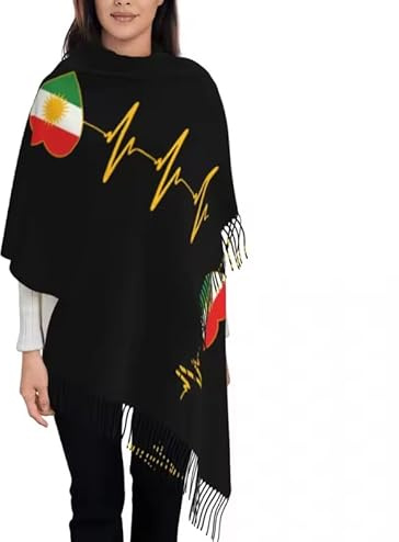 Liumarvexia Damen Schal mit Tassel Kurdischer Herzschlag Flagge Ich liebe Kurdistan Langer Winter Warm Schal Wrap tägliche Tragen Pashmina Schals