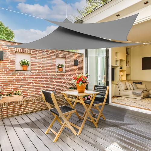 iarolift Voile d'ombrage Triangulaire, isocèle, Hydrofuge, Protection Solaire et Brise-Vue pour terrasse, Jardin et Balcon, Tissu Polyester 500 x 500 x 500 cm, Gris Clair