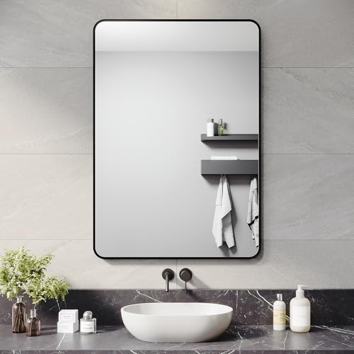 ELEGANT 100 x 70cm Wall Mirror with Black Frame, Modern Rectangle Hanging Mirror Horizontally or Vertically for Bathroom Bedroom Living Room Entryway