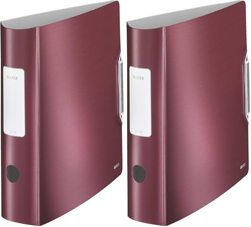Leitz Qualitäts-Ordner 180° Active Style, A4, Granat Rot, Abgerundeter Rücken mit 8,2 cm Rückenbreite, Gummibandverschluss, Leichtes Polyfoam, 11080028 (Packung mit 2)