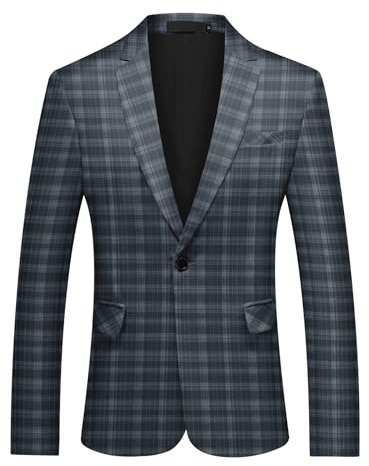 YFFUSHI Blazer Homme à Carreaux Slim Fit Veste de Costume 1 Bouton Vintage Décontractée, Bleu, L