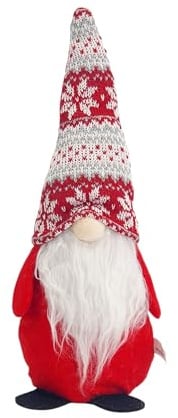 Oberle Weihnachts Wichtel Deko Figur, 33 cm, Rot-Weiß mit Strickmütze und Zausel Bart, Plüsch Gnom Dekofigur, 300 Gramm