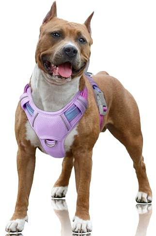 BARKBAY No Pull Dog Harness Large Reflective Dog Harness with Front Clip and Easy Control Handle for Walking Training Running with ID tag Pocket(Lavender Sky,L)