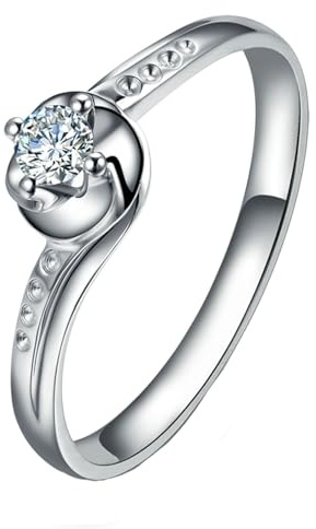 Homxi Verlobungsringe Weißgold 750 Ringe für Damen, 4 Zinken Solitäre Rund mit Diamant 0,1 Karat, Damen Hochzeitsringe Silber, Größe 63 (20.1)