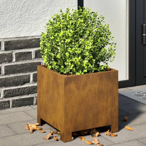 Mandloder Pflanzkübel 2 STK. 30x30x30 cm Wetterfester Stahl, Rost-Optik, quadratisch, Garten, Terrasse, Balkon, für Pflanzen, Blumen, Kräuter