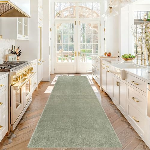 Stqyeiw Läufer Teppich für Flur 50 x 160 cm Lang rutschfest Küchenläufer Teppich Läufer für Küche Waschbar Teppichläufer Flur Teppich Küchenteppich für Eingang Schlafzimmer Korridor Waschküche Grün