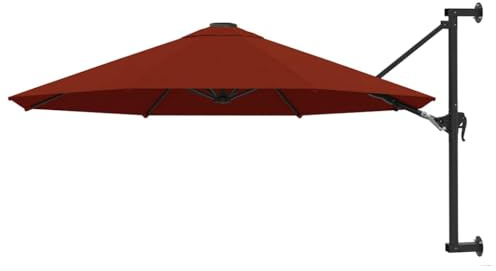 Runheo Parasol Mural avec mât en métal 300 cm Terre Cuite, Toile Polyester Anti-UV, inclinable à manivelle, 8 Nervures Solides, Fixation Murale Incluse pour Jardin terrasse Balcon extérieur Patio