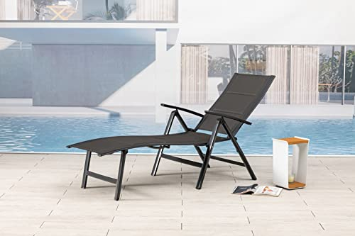 Pure Home & Garden Extra hohe Luxus Aluminium Gartenliege NOX Padded anthrazit, gepolstert, klappbar und mehrfach verstellbar