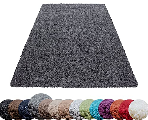 HomebyHome Shaggy Teppich Wohnzimmer 140 x 200 cm - Shaggy Teppich Hochflor Grau Extra Weich und Flauschig - Waschbarer Langflor Teppiche für Schlafzimmer, Küche, Flur - Carpet, Halı, Kilim