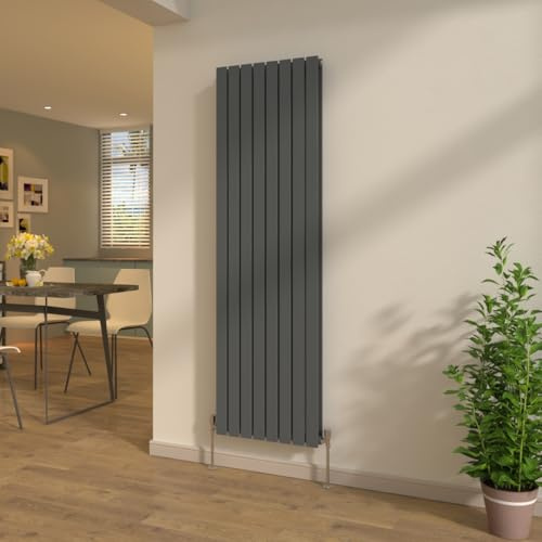 NRG Vertical Anthracite 1800x544mm Flat Panel Double Column Designer Radiator Tall Upright Central Heating + Free Angled Valves