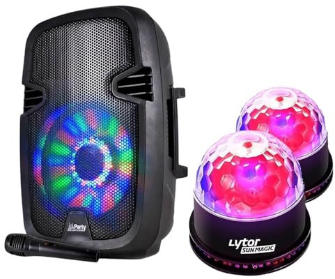 Enceinte mobile sur batterie PARTY7 300W Usb Bluetooth + FM + Micro + Double Astro SUNMAGIC LED RVB