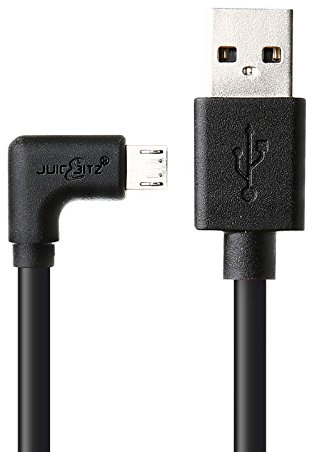 JuicEBitz 4m USB 2.0 Type A to Micro USB Right Angled Charger Cable Data Lead compatible with Android Phones & Tablets - Samsung, LG, Sony Xperia, HTC etc. (Black)
