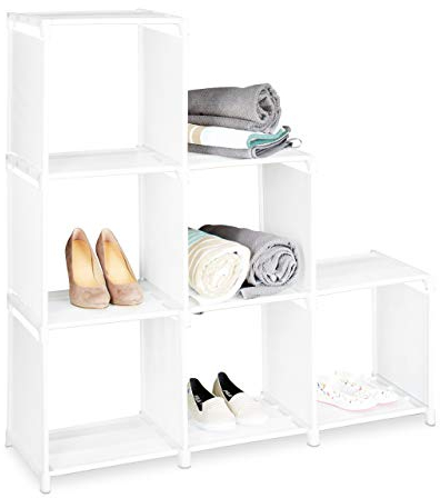 Relaxdays Scaffale a Gradini 6 Scomparti, 109x106x30 cm Sistema a Incastro, Armadio Scarpiera, Divisorio, Aperto, Bianco