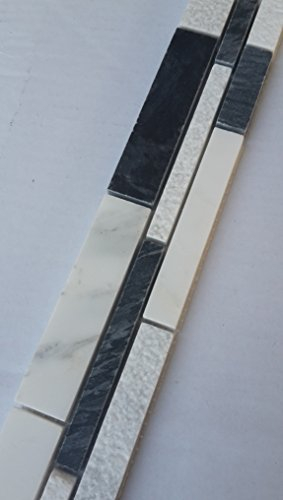 Bordo a mosaico in marmo 31 x 5 cm, pietra naturale, grigio, bianco Carrara, bianco, B037