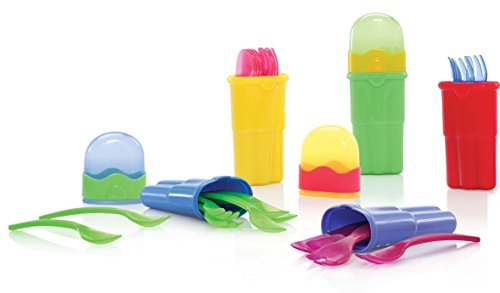Nûby 5242 Baby Travel Cutlery Set Including 4 Spoons and 4 Forks Suitable for Ages 9 Months and Above Colour Cannot be Selected