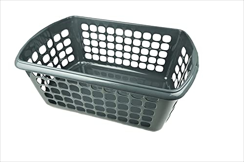 HRB Wäschekorb Plastik, 40L Wäsche Box Volumen, Wäschesammler mit 59,5 x 40 x 23 cm Außenmaß, Wäsche Sortierer groß, Aufbewahrungskorb (1, Grau)