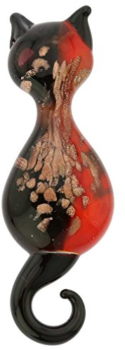 Glass Of Venice Collar con Colgante de Gato de Cristal de Venecia de Murano, Color Negro y Rojo, Collar de Gatito, joyería para Mascotas para Mujeres y niñas, Hecho a Mano en Venecia, Italia