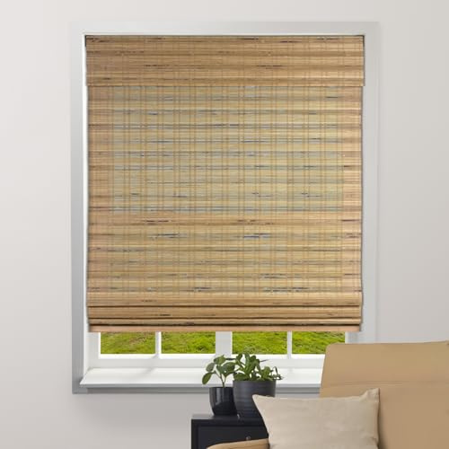ARLO BLINDS Sheer Bamboo Roman Shades with Valance - Tuscan, 34 W x 60 H - Light Filtering Cordless Blinds for Interior Windows - Real Natural Bamboo Material - Mounting Hardware Included