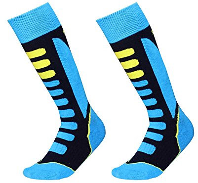 Barrageon 2 Paires Chaussettes de Ski Garçon Fille Thermique Chaude pour Ski, Randonnée, Cyclisme, Chaussette de Sport Hiver Contrôle de l'Humidité Anti-Odeur Anti-Bactérienne Bleu - EU 27-30