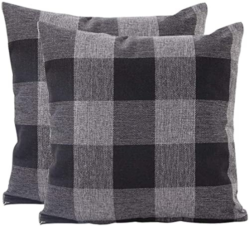 JOTOM Plaids Tartan Linen Throw Pillow Covers Cushion Cover for Home Sofa Car Decorative Pillowcases,Set of 2,45 x 45cm (Checkered,Black Grey)