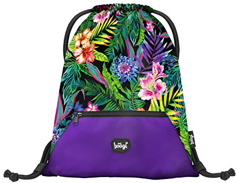 Baagl Turnbeutel für Mädchen - Wasserdichte Schuhbeutel für Kinder - Schule und Kindergarten Sportbeutel, Sportsack (Tropical)