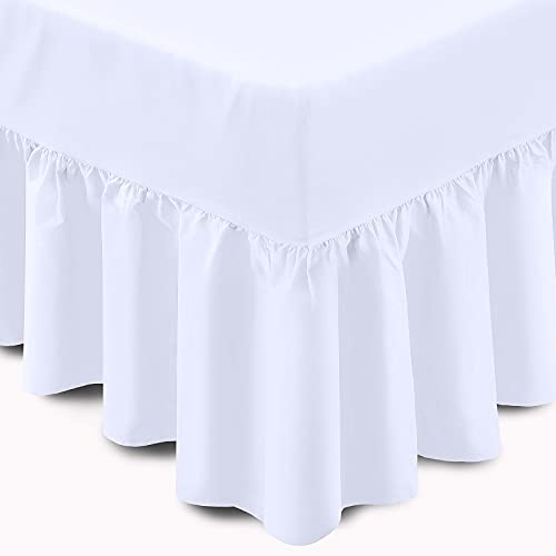 Denny Textiles 400 Thread Count Bed Base Frilled Valance Fitted Sheets - Easy Care, Machine Washable 100% Egyptian cotton Extra Deep Bed Sheet in 9 Colours (White, Double)