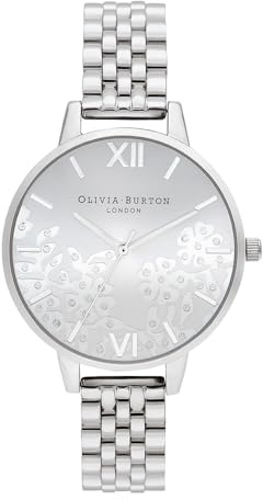 Olivia Burton Analog Quarzuhr für Damen Kollektion Sparkle LACE mit Silbernes Edelstahlarmband - OB16MV101