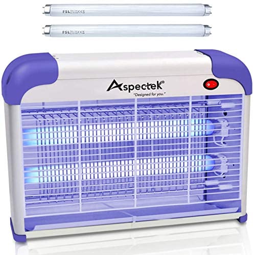 ASPECTEK Lila Insektenvernichter Elektrisch, 2800V Mückenlampe mit 20W UV-Lampe. Tötet Mücken, Motten, Fliegen. Mit 2 Ersatz - Glühbirnen, ideal für Haushalt