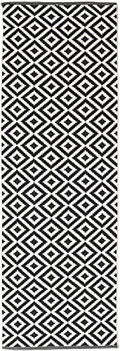 RugVista, Torun, Teppich, Mittelflor Teppich, 80 x 300 cm, Läufer, Moderner Kelim Teppich, Wolle, Flur, Schlafzimmer, Küche, Wohnzimmer, Schwarz/Neutral, Schwarz