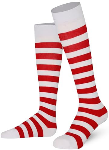 Mysocks Unisex Kniestrümpfe lange Socken Streifen Rot und weiß