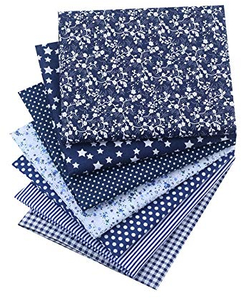 CraftsFabrics Große 50 x 50 cm marineblaue und weiße Muster bedruckte Baumwoll-Fat-Quarter – 7er-Pack (für Quilten, Scrapbooking, Nähen, Kunst und Handwerk, DIY-Projekte, Collage)