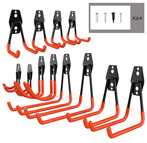 EJG 12 Stück Gerätehaken Garage Storage Haken, Robust Doppelhaken Wandhaken Für die Organisation von Elektrowerkzeugen, Leitern, Fahrrädern, Skateboard, Seilen DIY Garage Organisation (Orange)