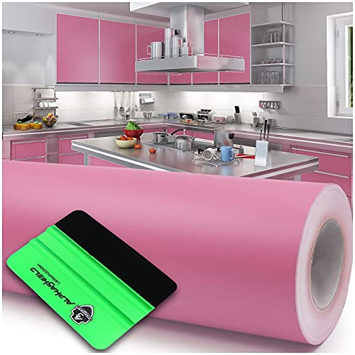 10m x 63cm Plotterfolie + Rakel Hochglanz Glanz oder Matt Klebefolie Möbelfolie Küchenfolie Badfolie Dekofolie (045 Hellrosa, Matt)