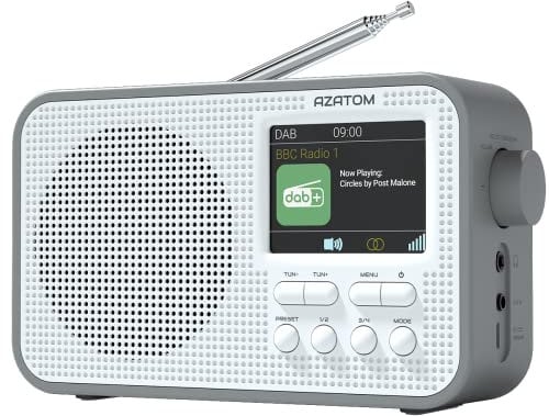 DAB/DAB+ & FM Portable Radio | Large Display | Bluetooth 5.3 | 2200mAh Rechargeable Battery Built-in | Dual Alarms & Sleep Timer | Perfect for Home, Office or Outdoors | AZATOM Aspire G2 (Grey)