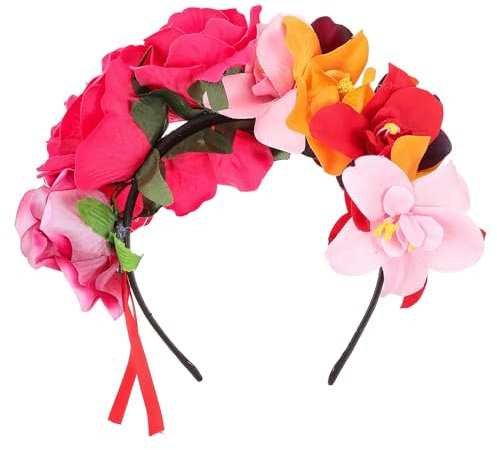 FRCOLOR Femmes Fleur Bandeau Mexicain Couronne Colorée - Casque Dia de Los Muertos pour Plage Festival (Rosy)