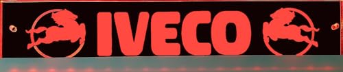 LED Schild kompatibel mit IVECO Logo, 60cmx10cm / 30cmx6cm ideale Geschenkidee Lasergraviert und edles LED-Leuchtschild als Truck-Accessoire beleuchtetes Schild (60x10 USB-Stecker)