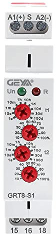 GEYA Relé de tiempo de ciclo asimétrico 1Contacto 16A AC/DC12V-240V Cycler Relé de retardo de retardo de tiempo de repetición Carril Din modular (GRT8-S1,AC/DC12V-240V)