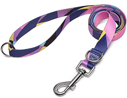 Suredoo Hundeleine Verstellbare, Weich & Komfort Nylon Haustier Trainingsleine mit Doppel-D-Ringfür Kleine Mittlere Große Hunde, 120cmx2cm (Lila Geometrie)