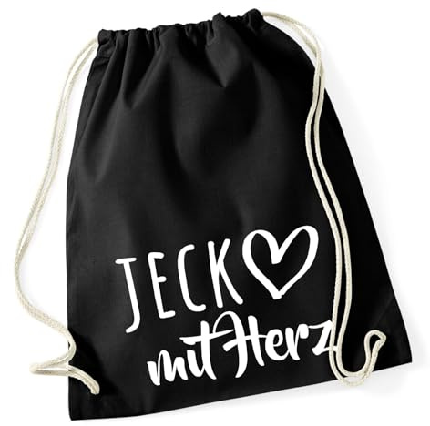 Huuraa Turnbeutel Jeck mit Herz Geschenk | Sportbeutel 12 Liter Black Baumwolle Schwarzer Rucksack Geschenkidee Unisex Beutel mit Kordelzug Baumwollbeutel