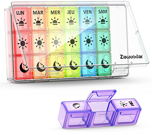 Pilulier Semainier Français Matin Midi Soir, Grand Pilluliers Medicaments 7 Jours 3 Compartiments Pilulier Hebdomadaire 3 Fois par Jour (Transparent)