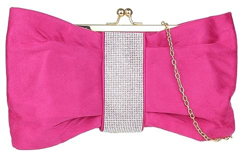Girly Handbags Pochette da donna in raso a forma di fiocco con, Fucsia
