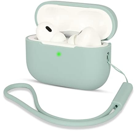 AOTUAO Kompatibel mit AirPods Pro 2 Hülle Case, Silikon Stoßfeste Schutzhülle für AirPods Pro 2. Generation 2022 Case Cover mit Silikon Lanyard, Front-LED Sichtbar, Cloud Grey